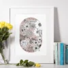 Cameo Meadow botanical collage art print in white frame with yellow roses by Line and Blossom Design