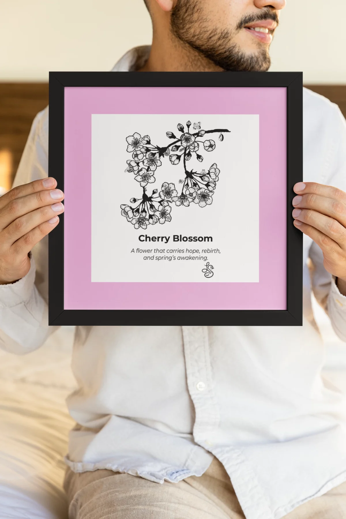 Cherry Blossom Inspiration | Botanical Line Art Print | Hidden Object Floral Wall Art | 8x8
