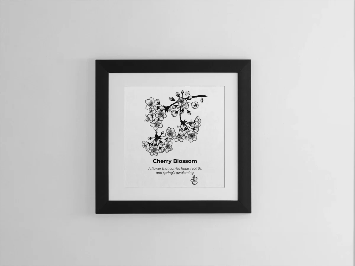 Cherry Blossom Inspiration | Botanical Line Art Print | Hidden Object Floral Wall Art | 8x8