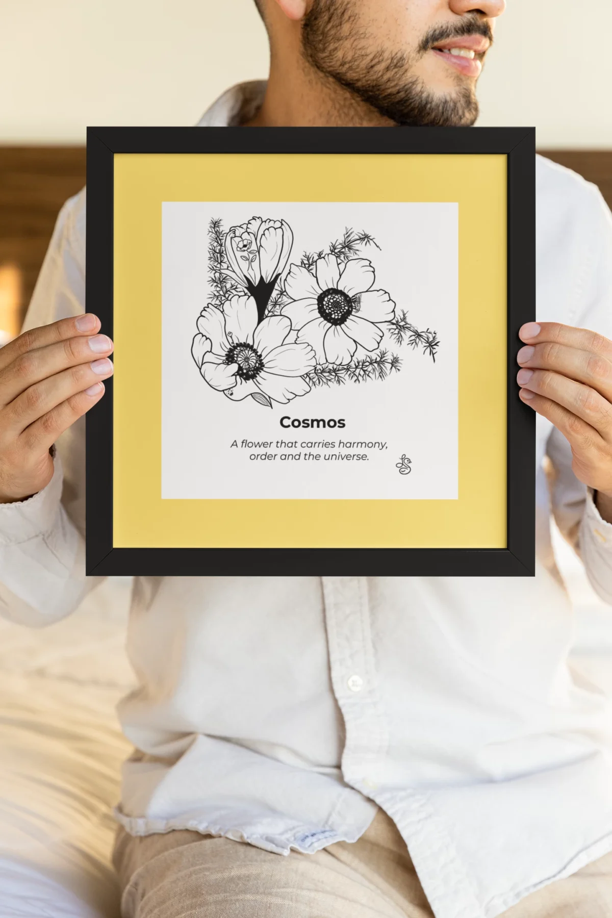 Cosmos Inspiration | Botanical Line Art Print | Hidden Object Floral Wall Art | 8x8