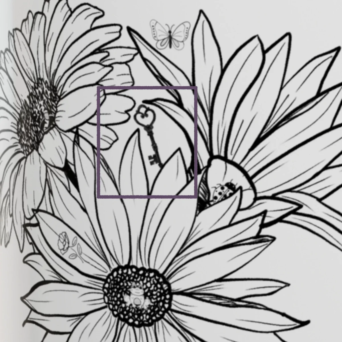 Daisy Inspiration | Botanical Line Art Print | Hidden Object Floral Wall Art | 8x8