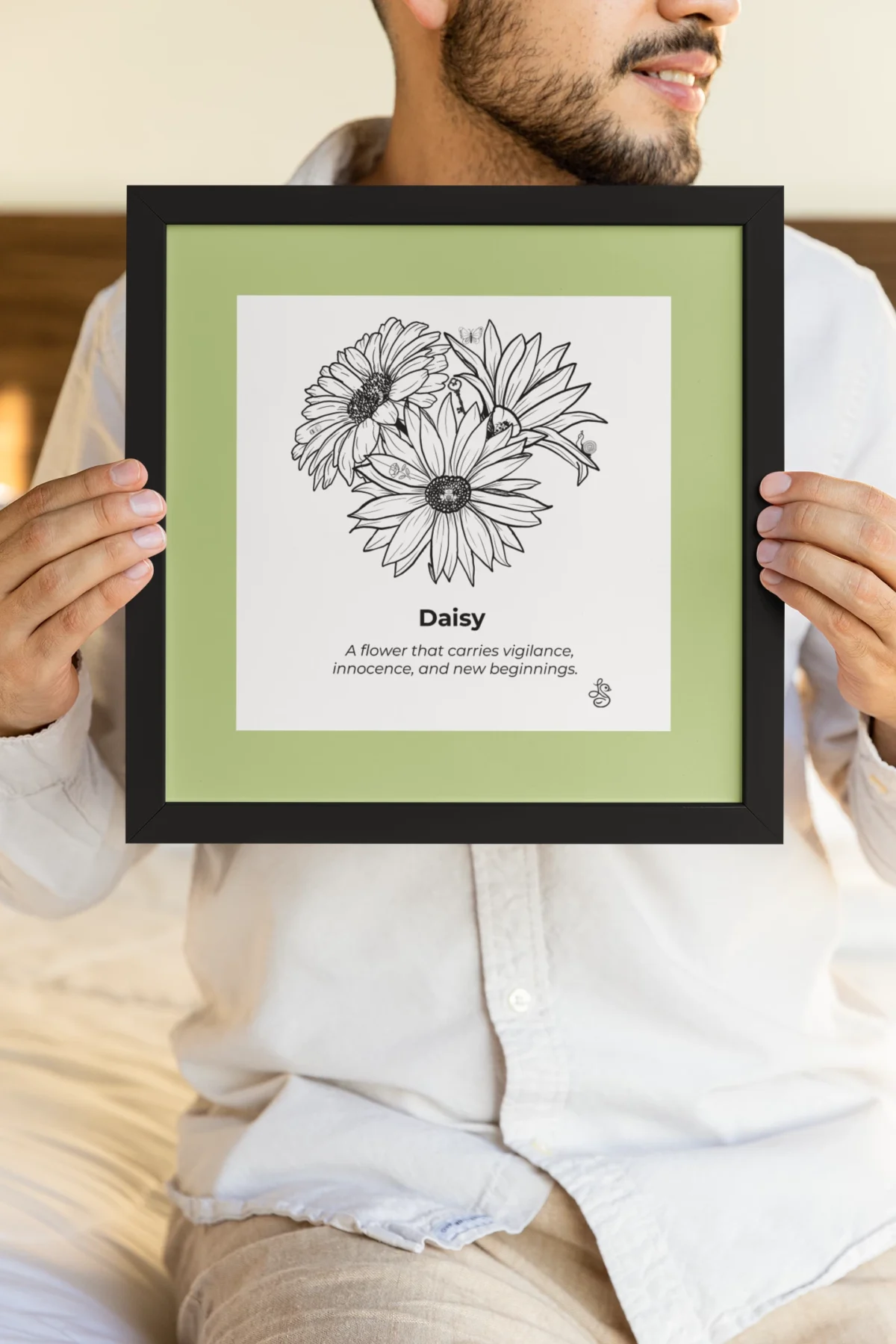 Daisy Inspiration | Botanical Line Art Print | Hidden Object Floral Wall Art | 8x8