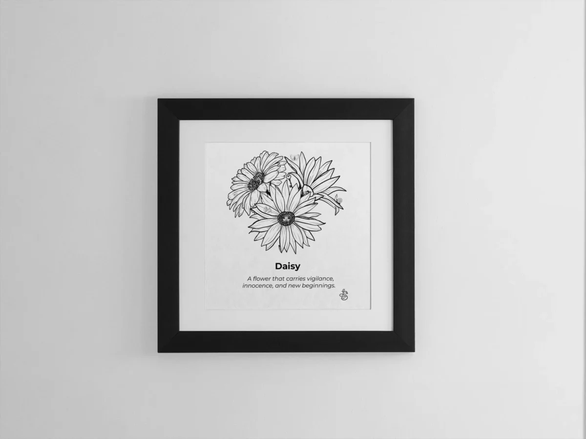 Daisy Inspiration | Botanical Line Art Print | Hidden Object Floral Wall Art | 8x8
