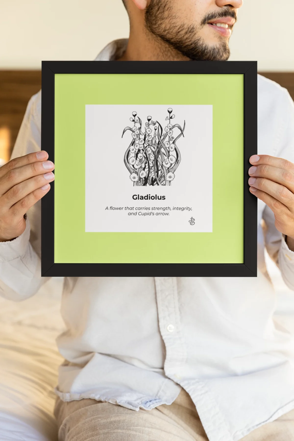 Gladiolus Inspiration | Botanical Line Art Print | Hidden Object Floral Wall Art | 8x8