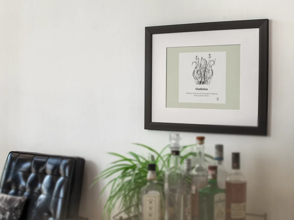 Gladiolus Inspiration | Botanical Line Art Print | Hidden Object Floral Wall Art | 8x8