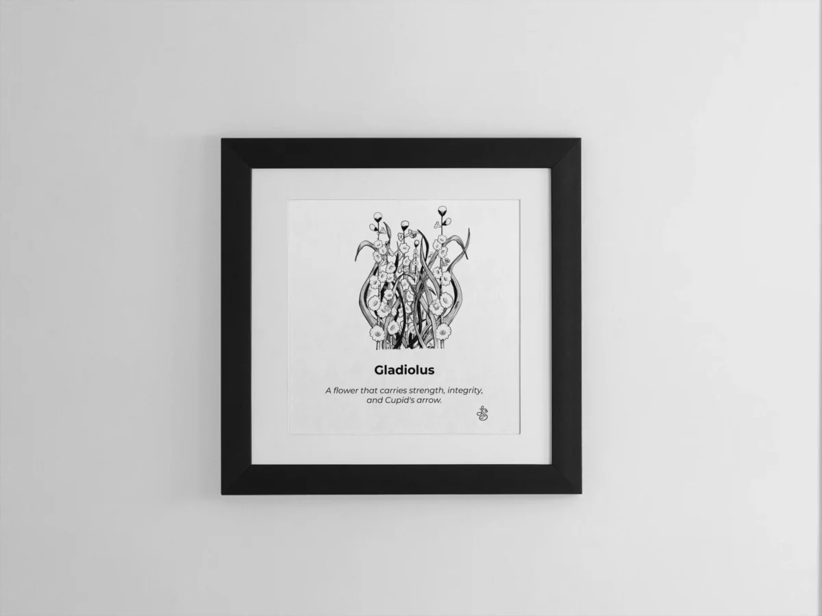 Gladiolus Inspiration | Botanical Line Art Print | Hidden Object Floral Wall Art | 8x8