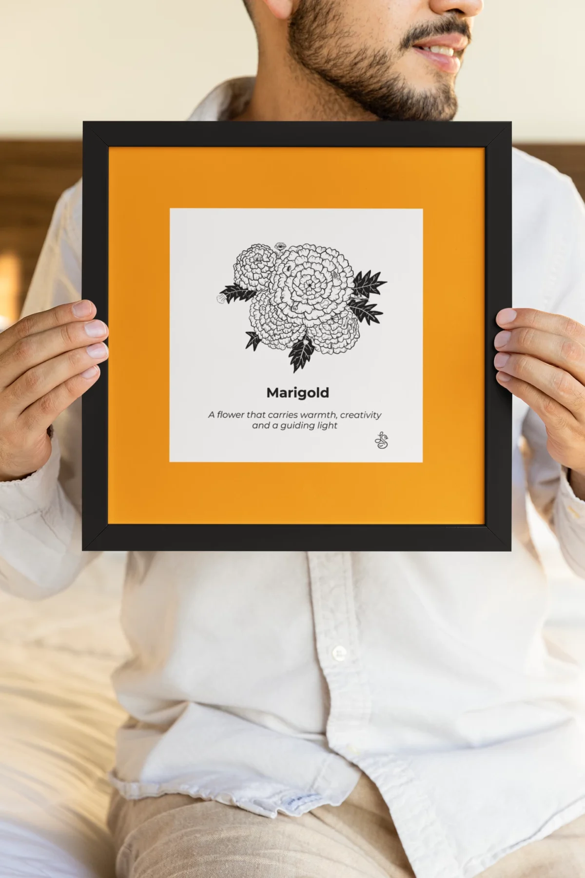 Marigold Inspiration | Botanical Line Art Print | Hidden Object Floral Wall Art | 8x8