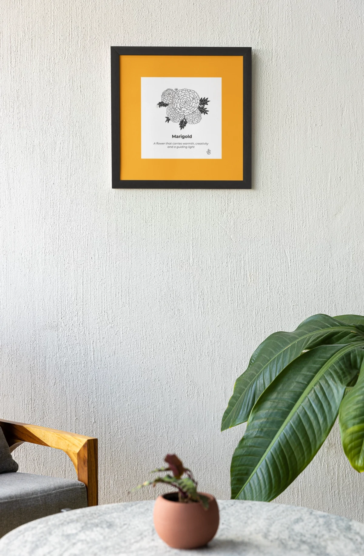 Marigold Inspiration | Botanical Line Art Print | Hidden Object Floral Wall Art | 8x8