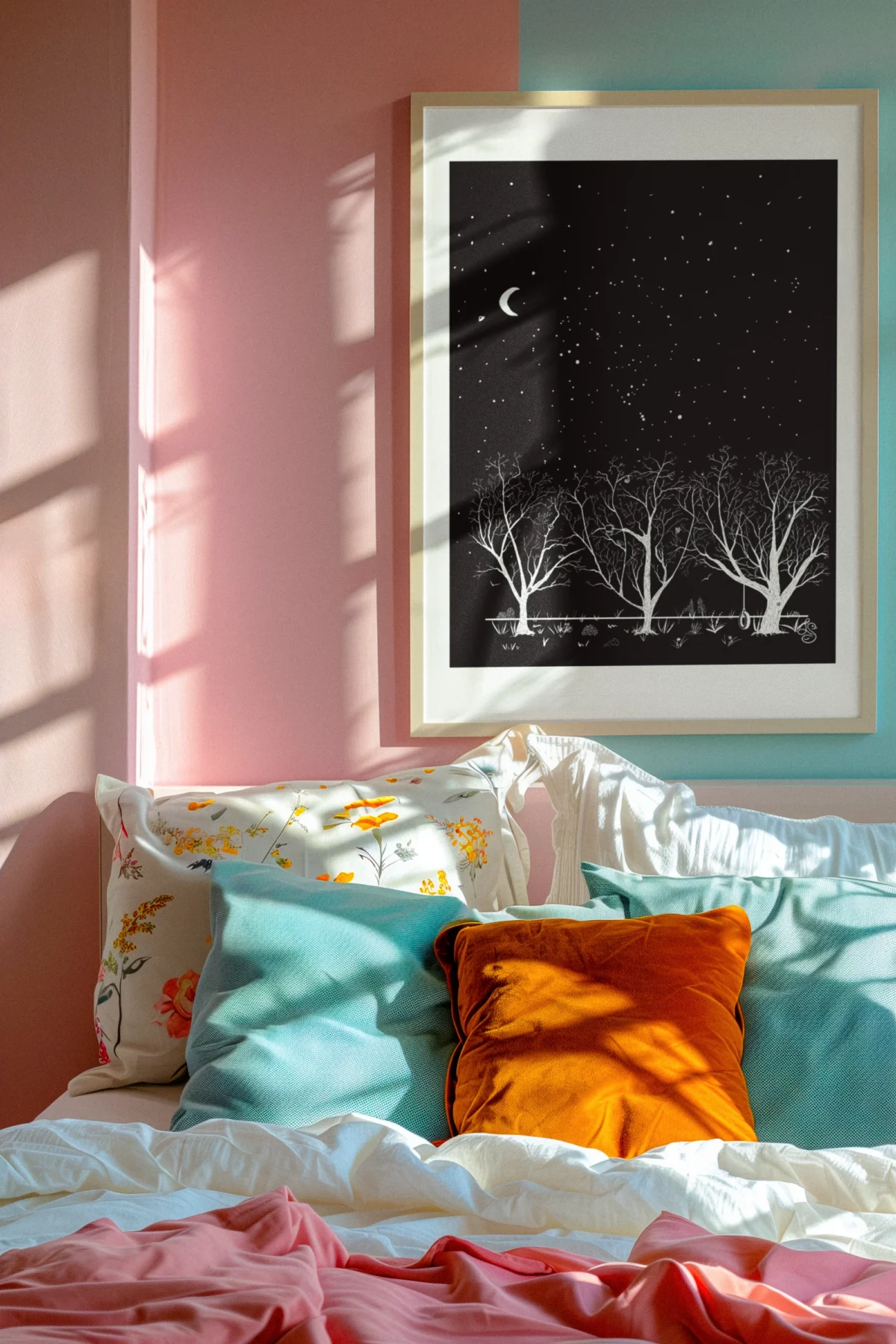 Midnight Mischief | White on Black Botanical Wall Art | Hidden Object Line Art Print | 16x20