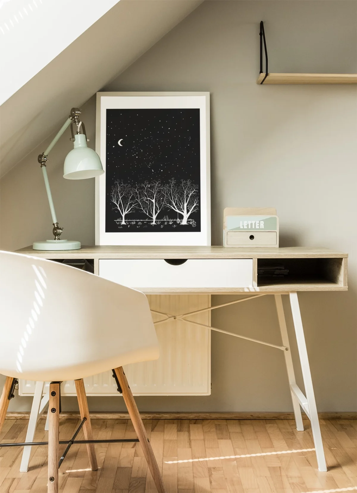 Midnight Mischief | White on Black Botanical Wall Art | Hidden Object Line Art Print | 16x20