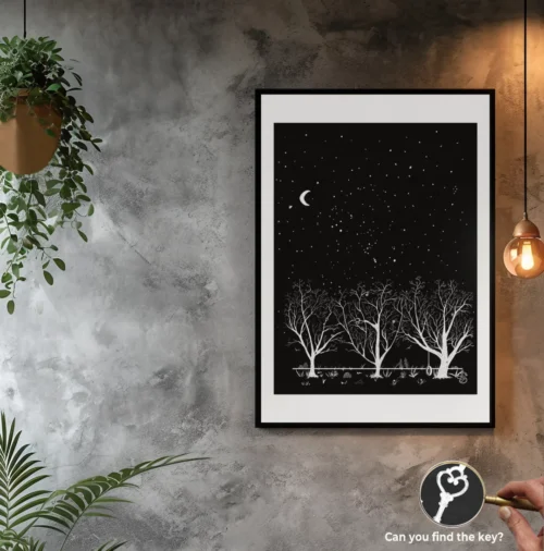 white on black botanical wall art