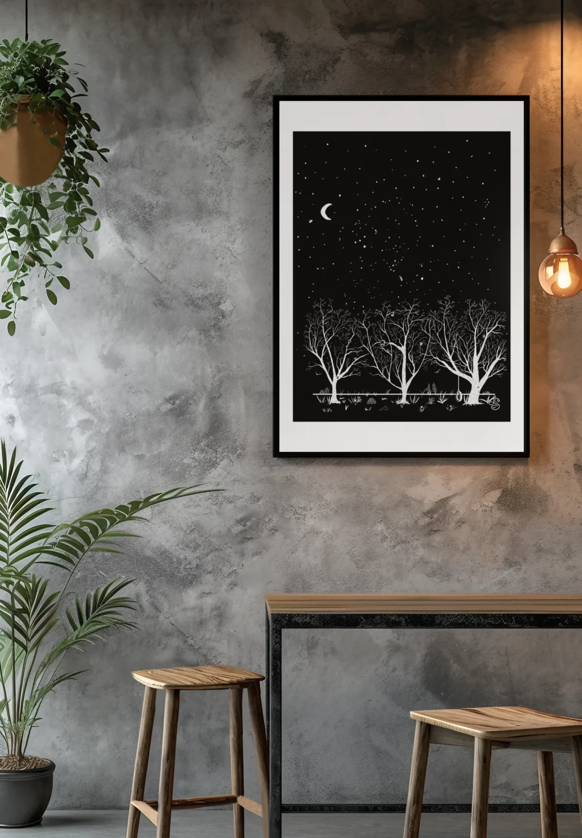 white on black botanical wall art
