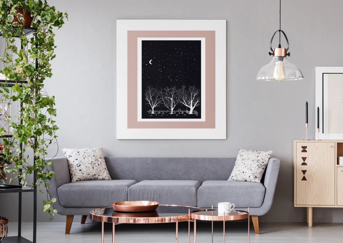 Midnight Mischief | White on Black Botanical Wall Art | Hidden Object Line Art Print | 16x20