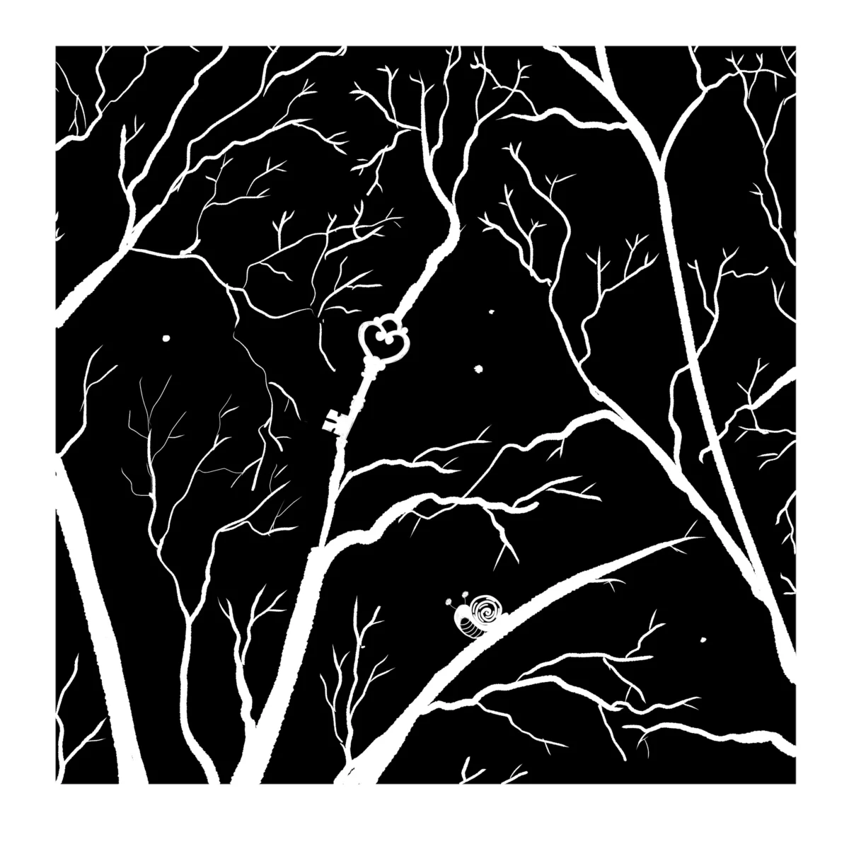 Midnight Mischief | White on Black Botanical Wall Art | Hidden Object Line Art Print | 16x20
