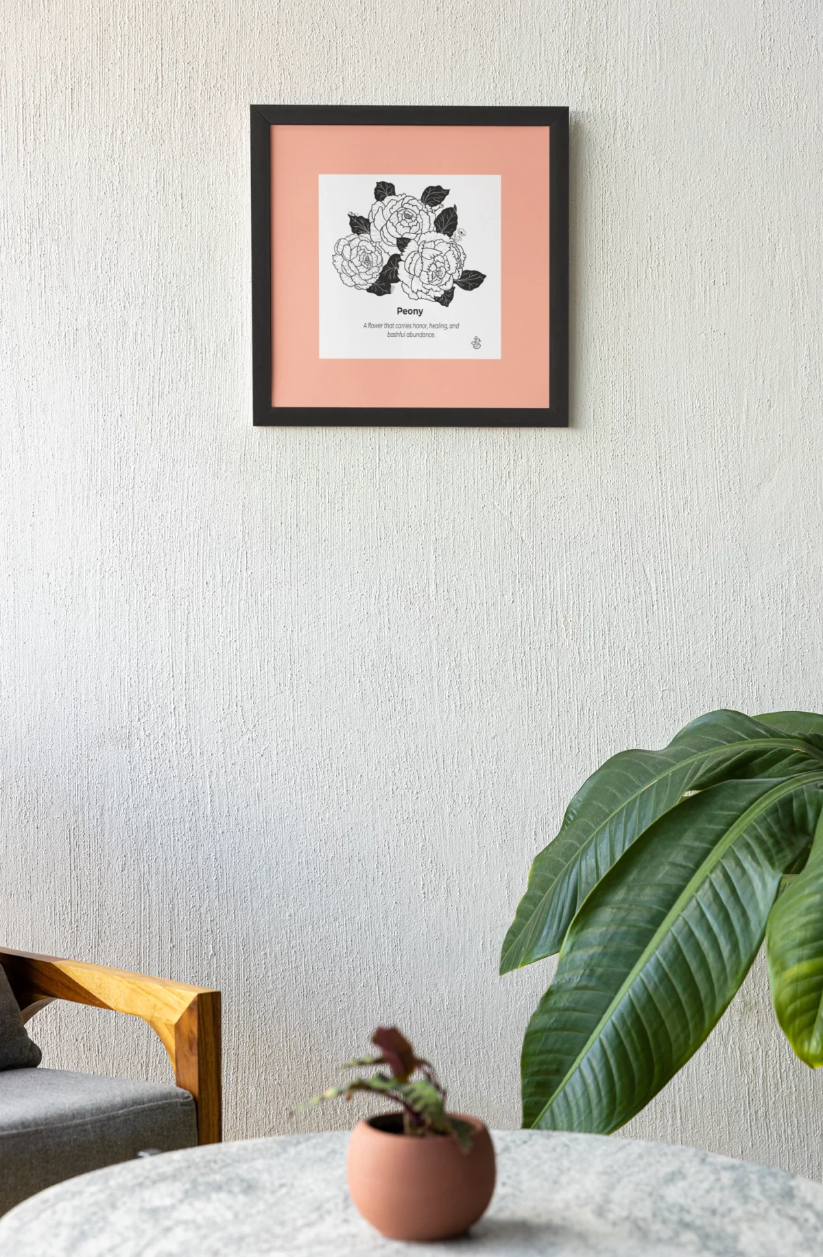 Peony Inspiration | Botanical Line Art Print | Hidden Object Floral Wall Art | 8x8