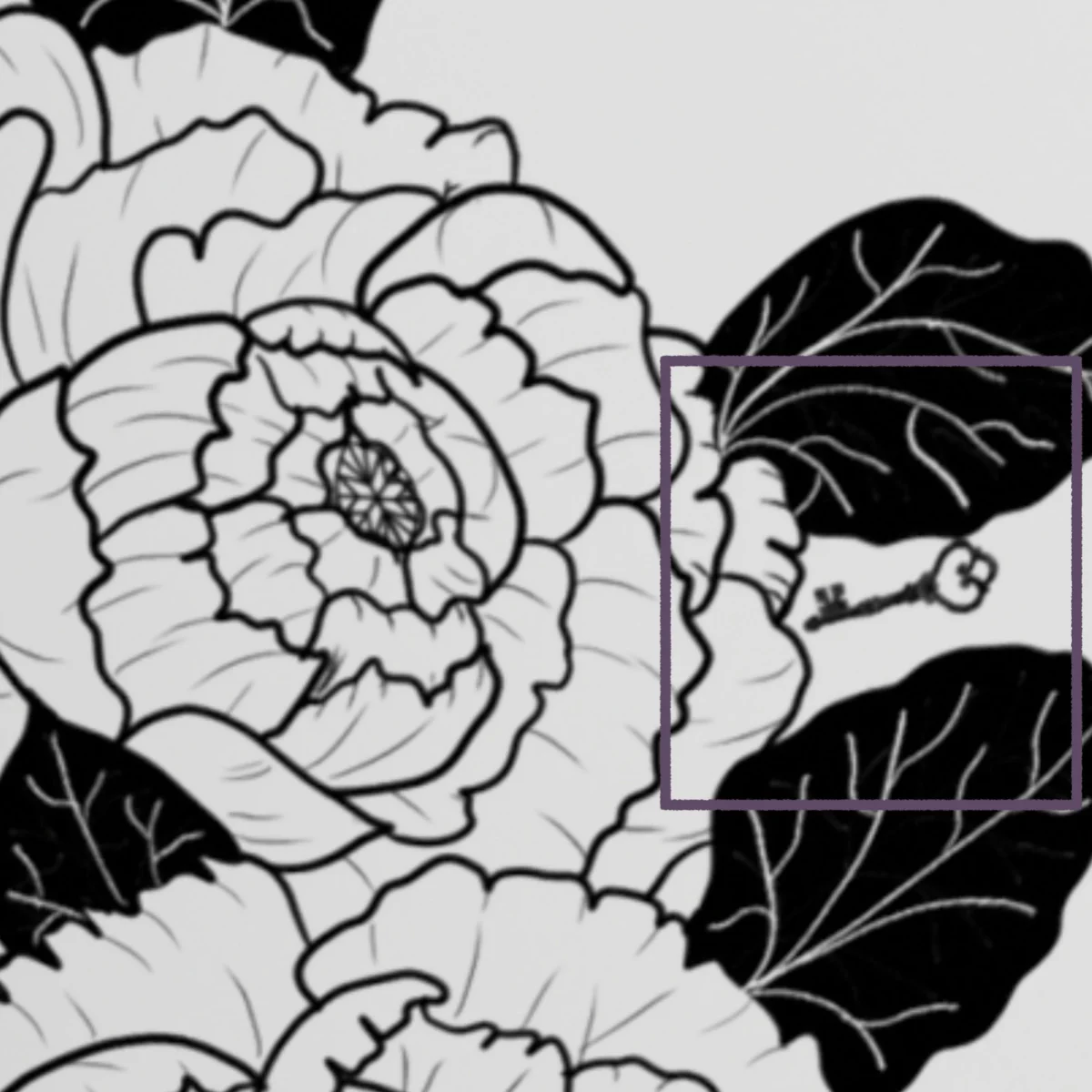 Peony Inspiration | Botanical Line Art Print | Hidden Object Floral Wall Art | 8x8