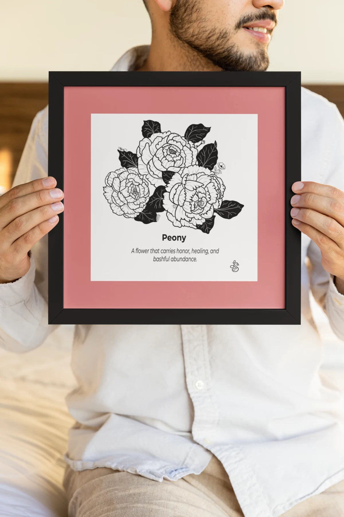 Peony Inspiration | Botanical Line Art Print | Hidden Object Floral Wall Art | 8x8
