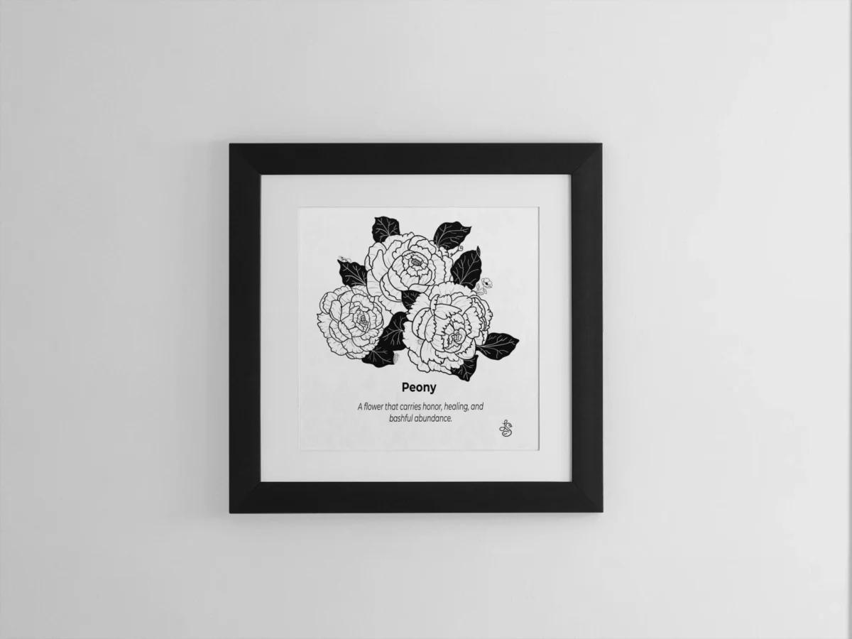 Peony Inspiration | Botanical Line Art Print | Hidden Object Floral Wall Art | 8x8