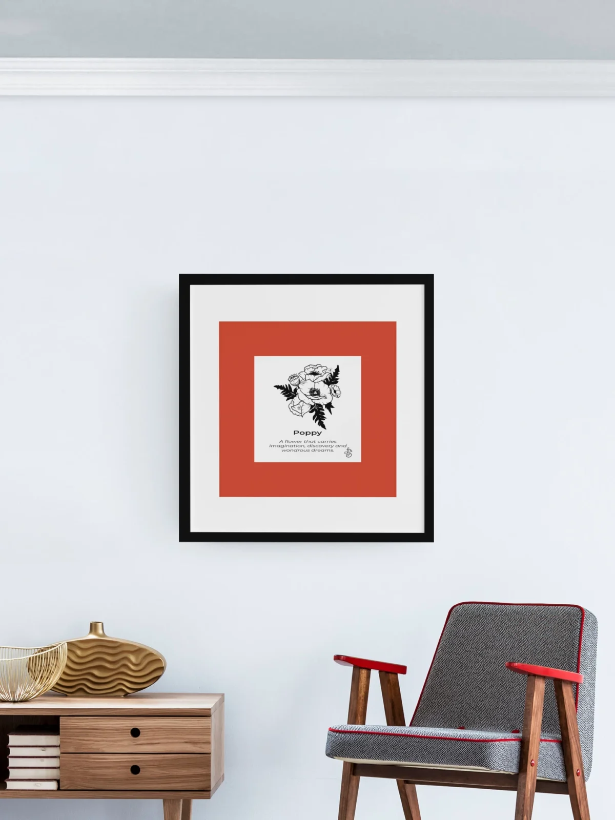 Poppy Inspiration | Botanical Line Art Print | Hidden Object Floral Wall Art | 8x8