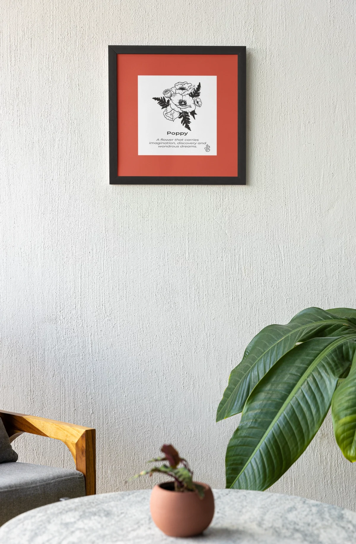 Poppy Inspiration | Botanical Line Art Print | Hidden Object Floral Wall Art | 8x8