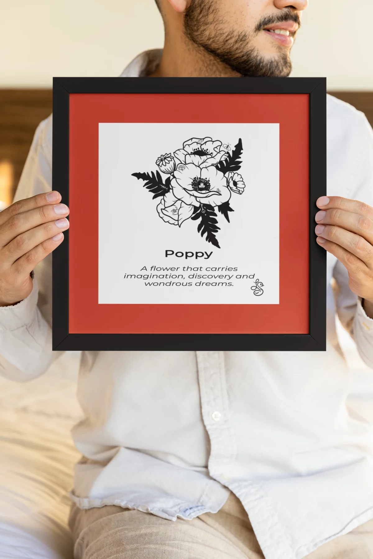 Poppy Inspiration | Botanical Line Art Print | Hidden Object Floral Wall Art | 8x8