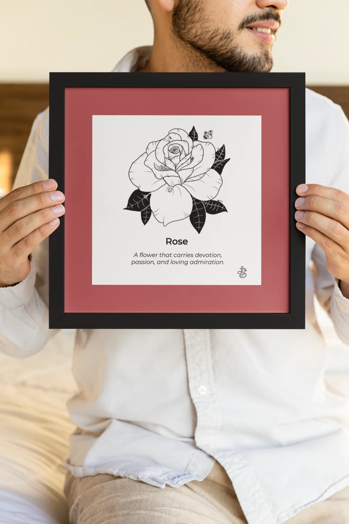 Rose Inspiration | Botanical Line Art Print | Hidden Object Floral Wall Art | 8x8