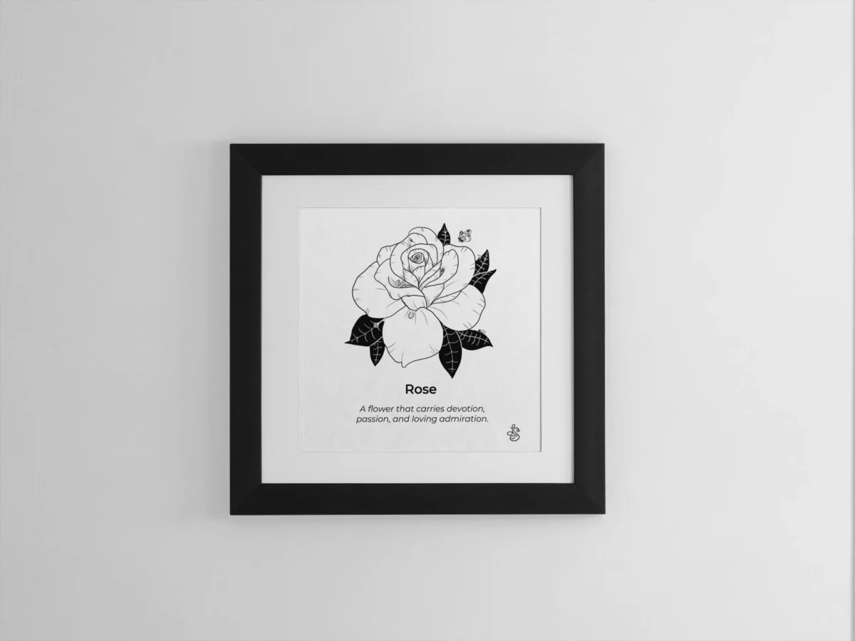 Rose Inspiration | Botanical Line Art Print | Hidden Object Floral Wall Art | 8x8