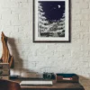 Autumn Before Dawn part of the Vintage Series by Line & Blossom Design framed and hung on white brick wall above a desk