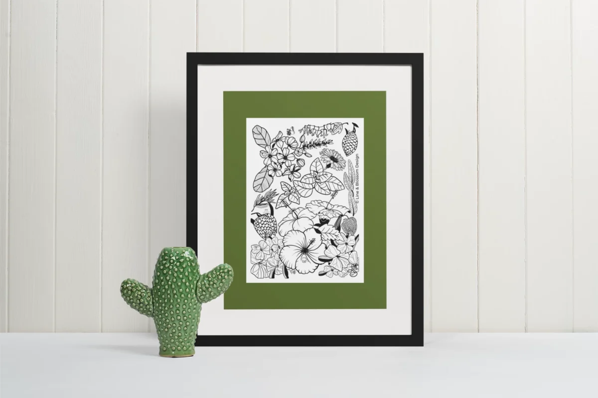 Boldly Blooming by Line & Blossom Design double matted on a table