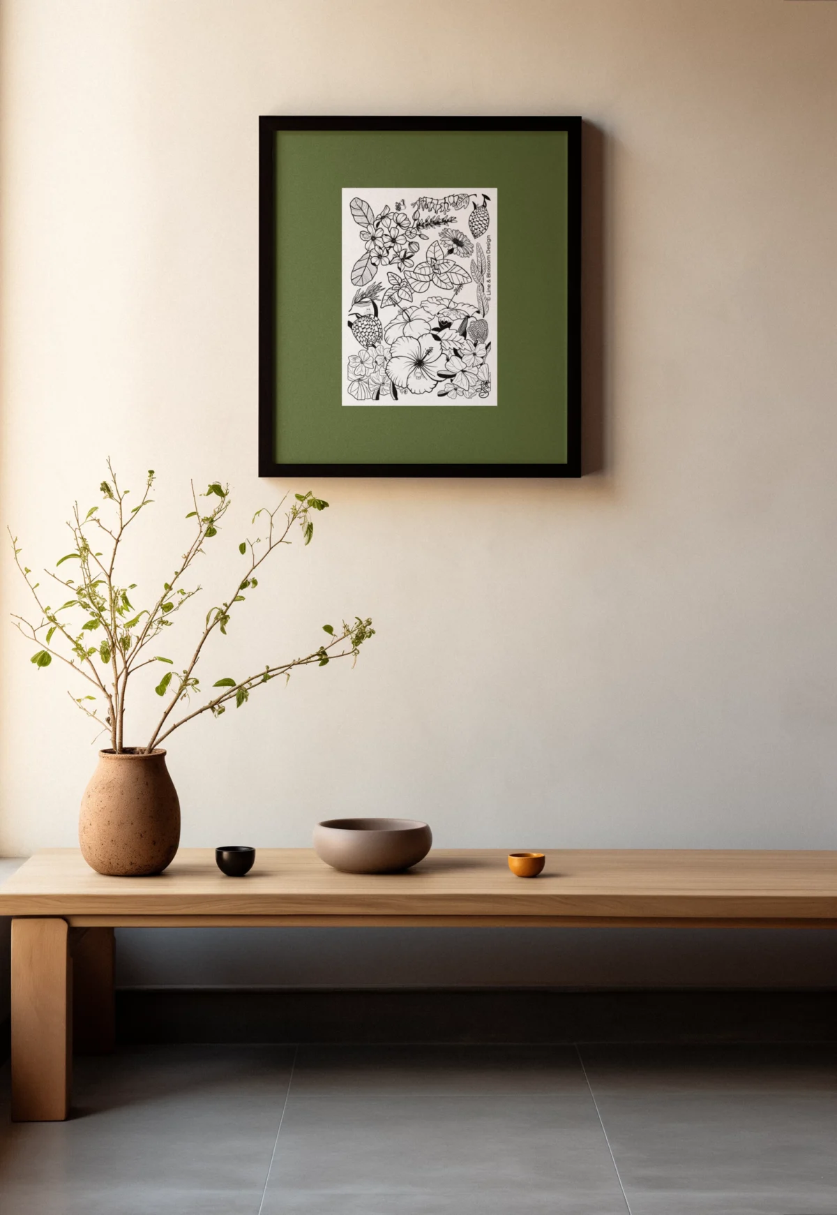 Boldly Blooming by Line & Blossom Design large scale frame with olive green matte