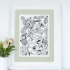Boldly Blooming | Hidden Object Botanical Line Art Print | 5x7