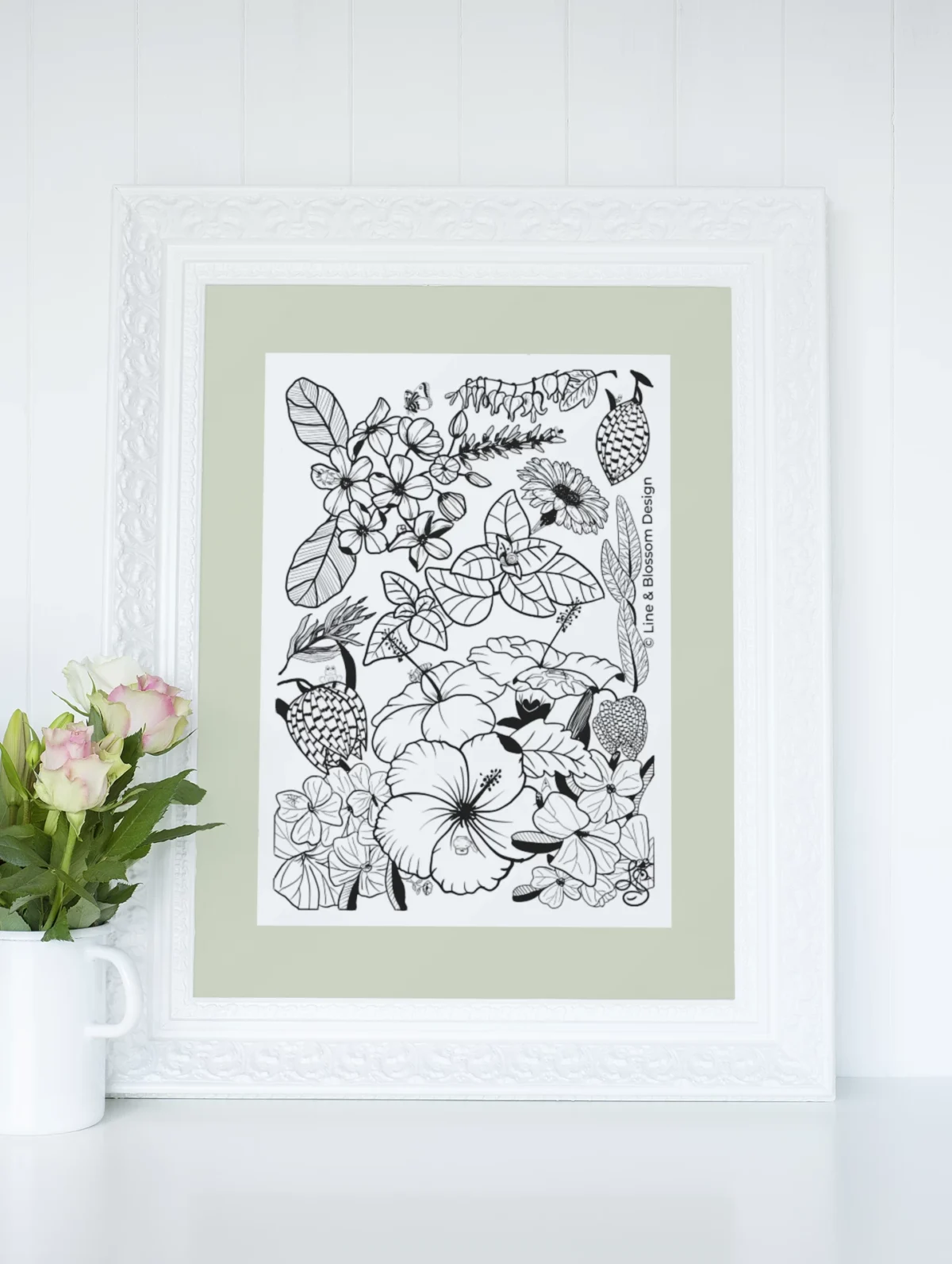 Boldly Blooming | Hidden Object Botanical Line Art Print | 5x7