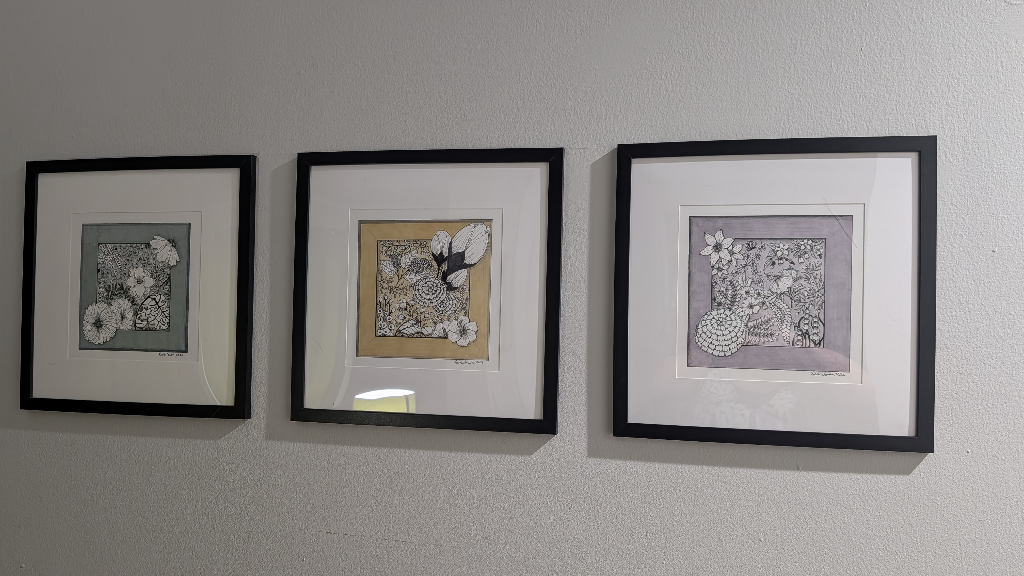 Original collage placed in 12x12 frames matted to 8x8. What a difference!