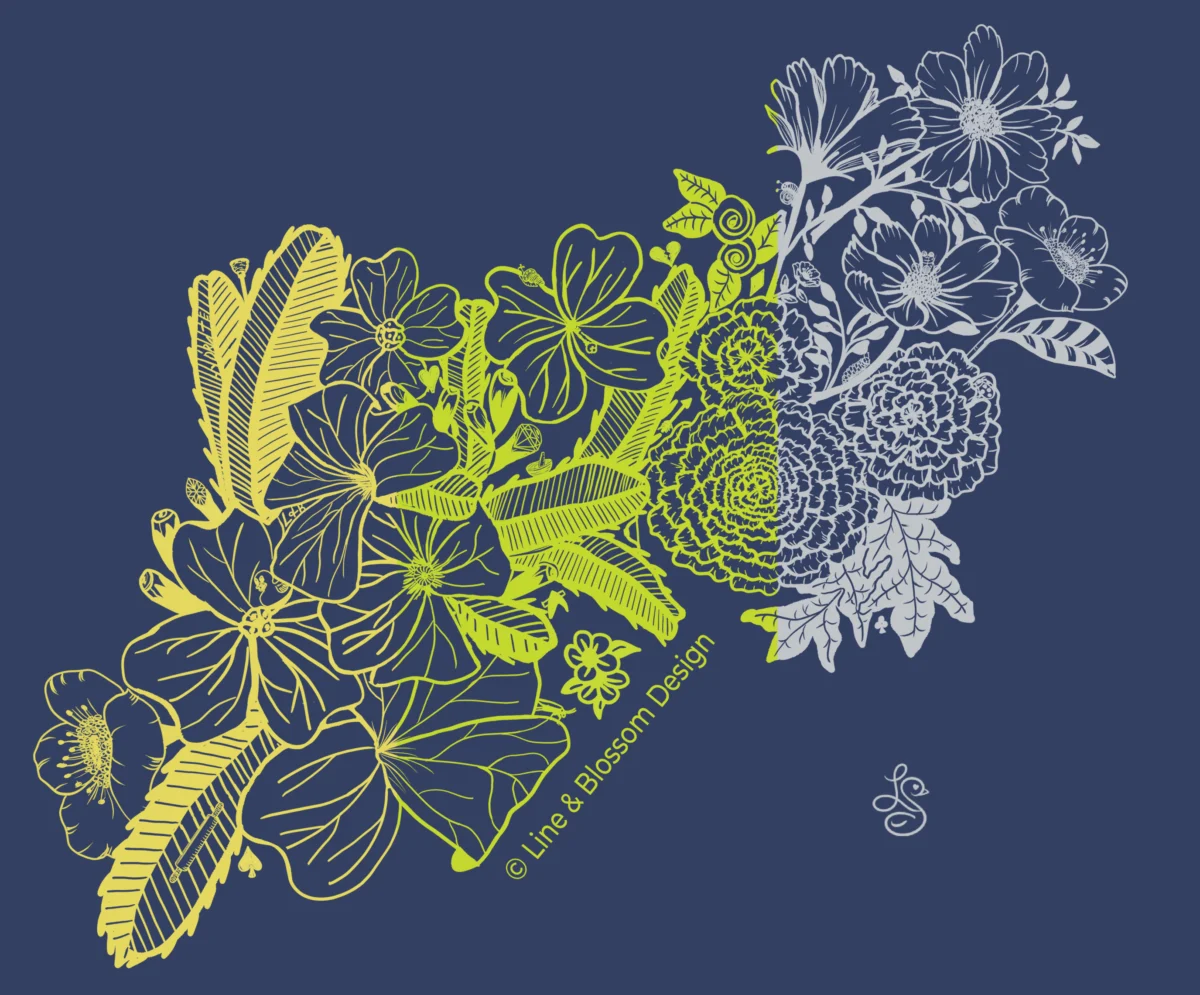 drifting-blossoms-22oz-copper-insulated-water-bottle-line-and-blossom-all-ink-navy-bottle-full-design The full artwork in all three ink colors on the floral insulated water bottle