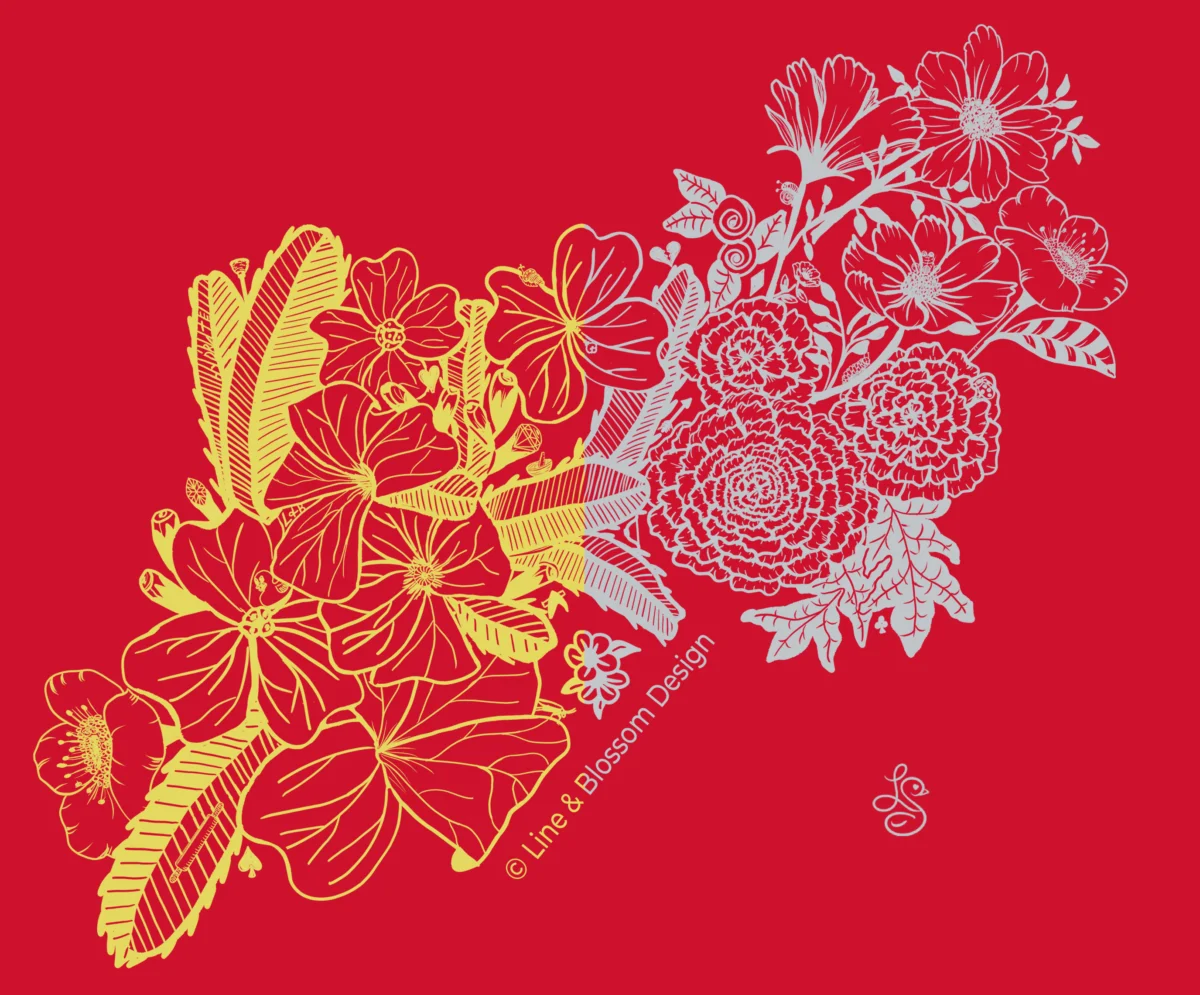 Drifting Blossoms Floral Insulated Water Bottle | 22oz | Red