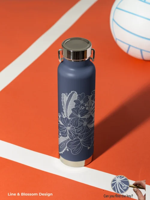 drifting-blossoms-22oz-copper-insulated-water-bottle-line-and-blossom-silver-ink-navy-bottle floral insulated water bottle