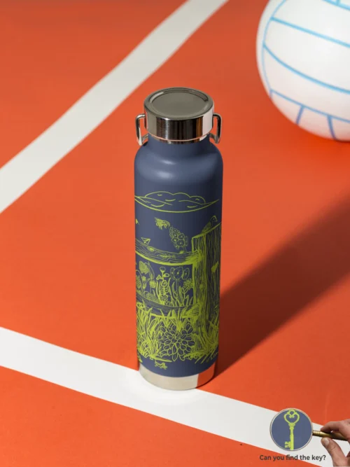 fieldside-afternoon-22oz-copper-insulated-water-bottle-line-and-blossom-kiwi-ink-navy-bottle botanical insulated water bottle
