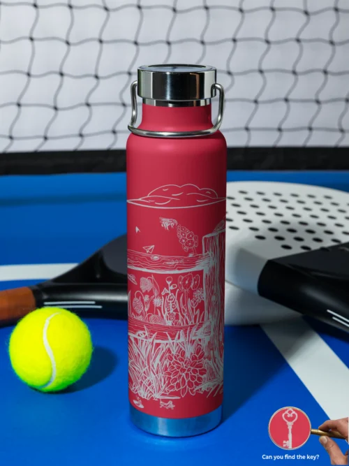 fieldside-afternoon-22oz-copper-insulated-water-bottle-line-and-blossom-silver-ink-red-bottle botanical insulated water bottle