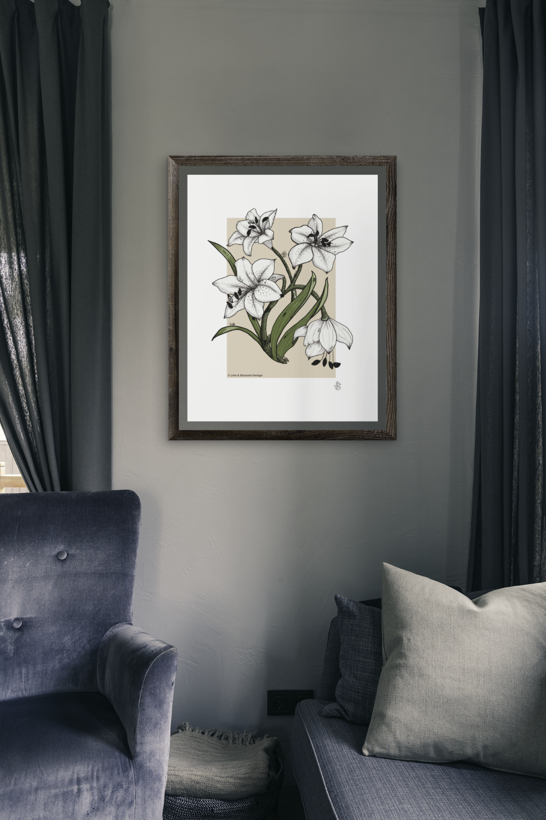 Lily Behind the Veil | Botanical Lily Print | 11x14 Giclée Archival Print | Line & Blossom Design