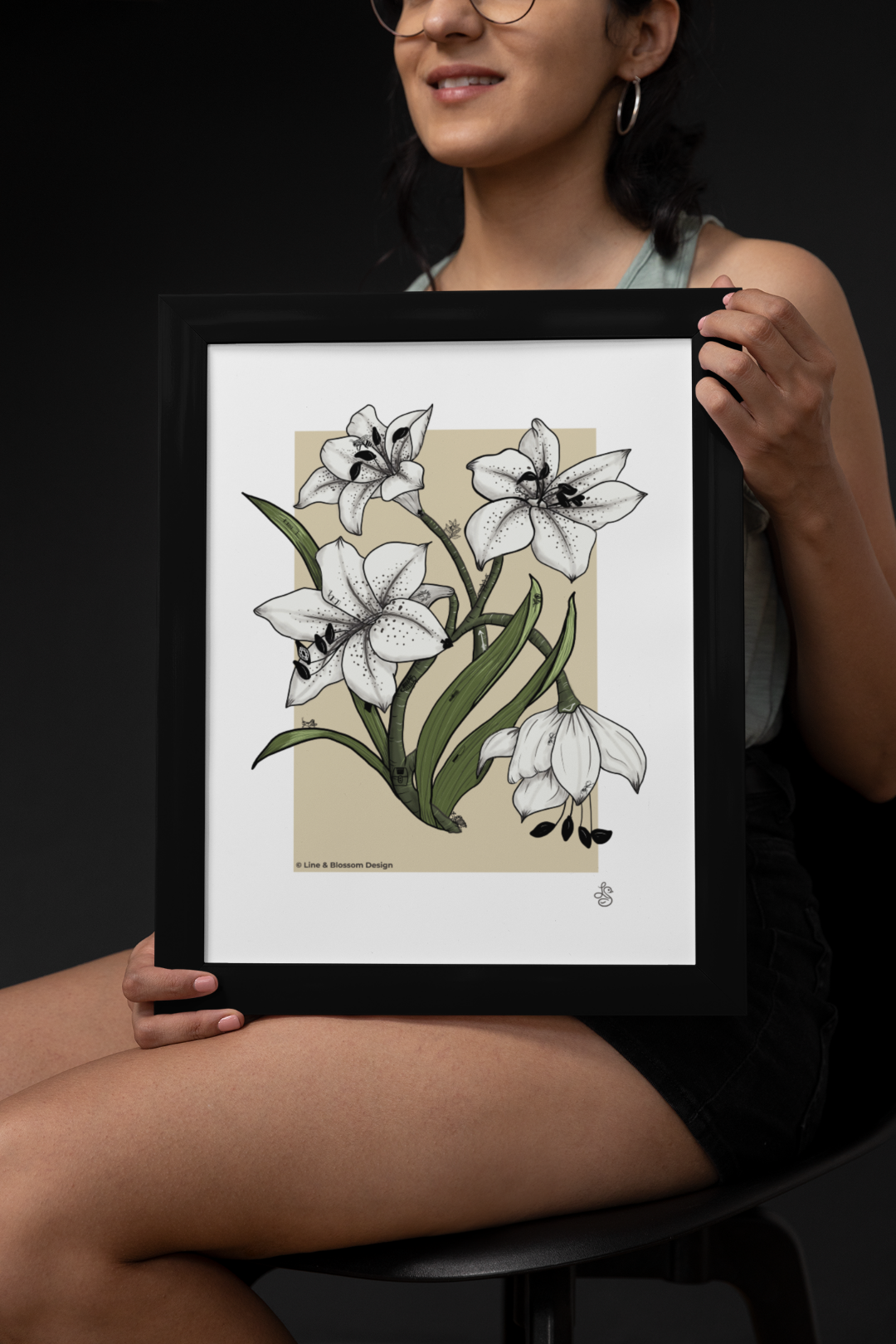 Lily Behind the Veil | Botanical Lily Print | 11x14 Giclée Archival Print | Line & Blossom Design