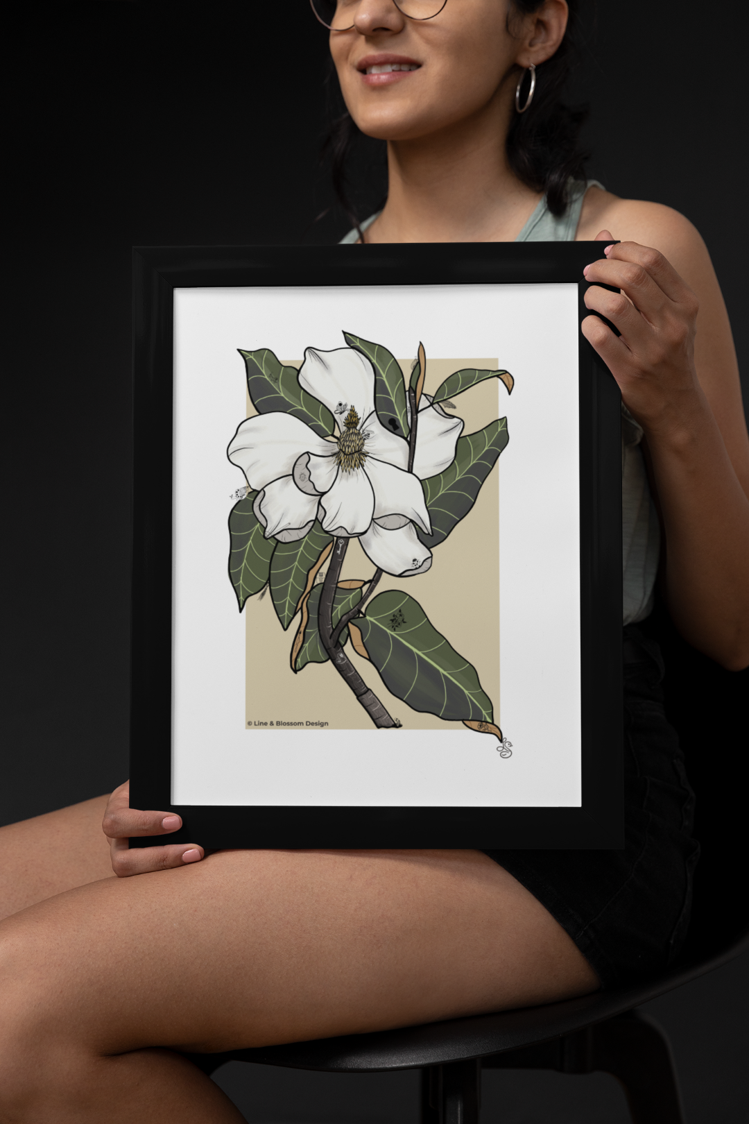 Magnolia Behind the Veil | Botanical Magnolia Print | 11x14 Giclée Archival Print | Line & Blossom Design